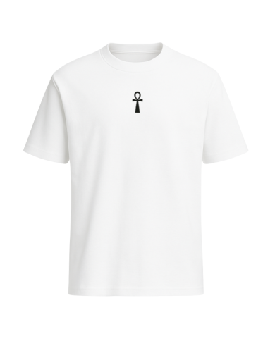 T-shirt blanc Ankh noire brodé T-shirt blanc Ankh noire brodé