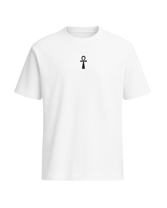 T-shirt blanc Ankh noire brodé T-shirt blanc Ankh noire brodé