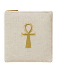 Porte-monnaie O’RÂ en lin épais – broderie dorée Ankh