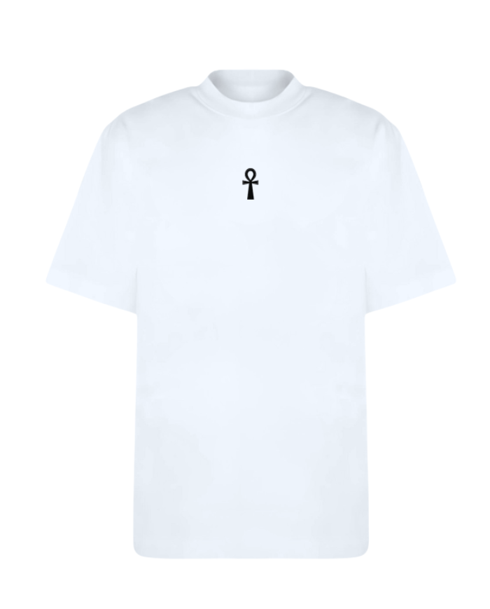 T-shirt blanc Ankh noire brodé