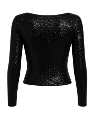 Top Femme en Sequins Noir – Manches Longues & Décolleté Rond