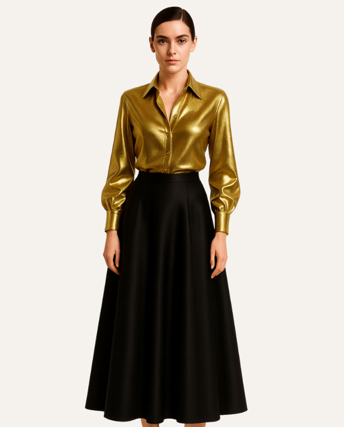 Jupe midi en satin noir