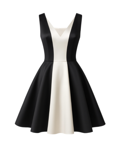 Robe Tadoupika “Hapy” – Robe bicolore noir & ivoire en satin duchesse