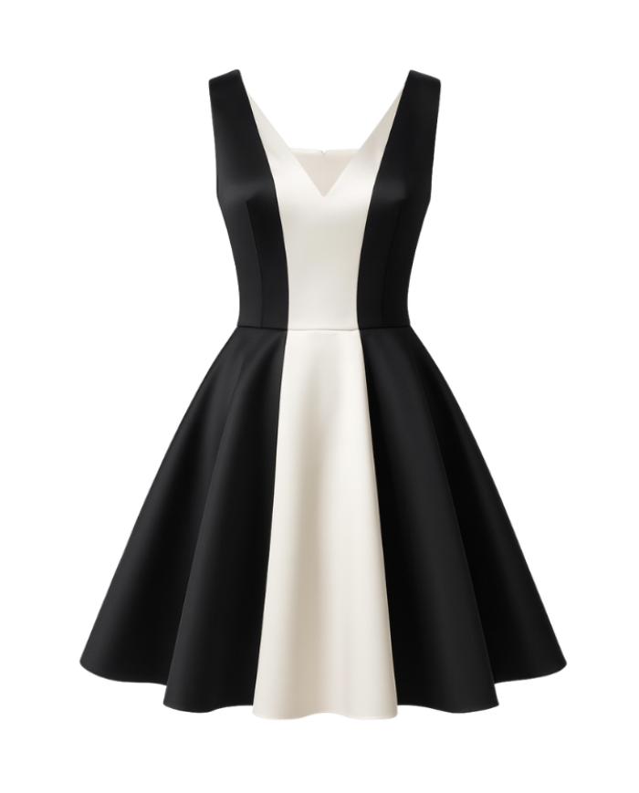 Robe Tadoupika “Hapy” – Robe bicolore noir & ivoire en satin duchesse