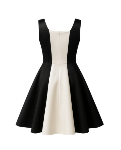 Robe Tadoupika “Hapy” – Robe bicolore noir & ivoire en satin duchesse