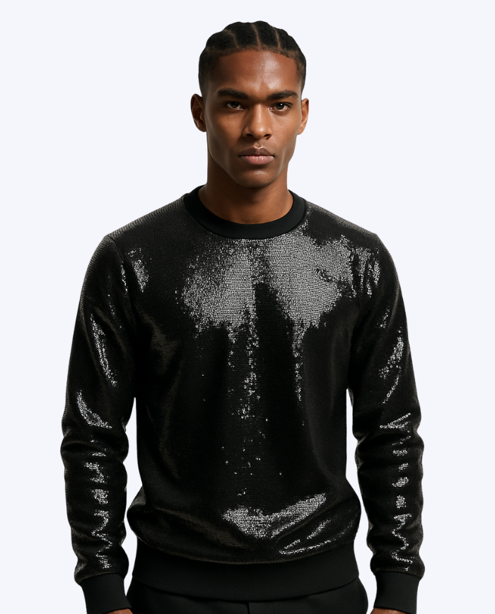 Pull homme noir à sequins, élégant et sur-mesure - Tadoupika
