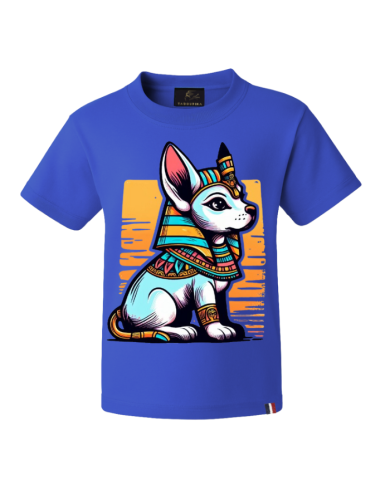 T-shirt enfant bleu coton biologique made in france - Motif Little Anubis