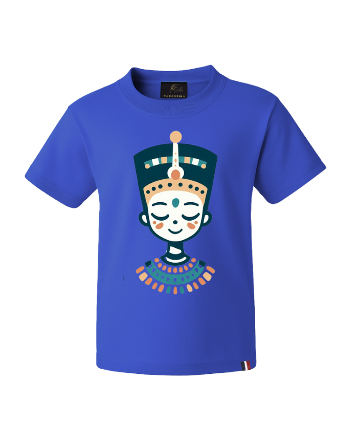 T-shirt bleu Miss Néfertiti coton biologique made in france - Motif Little Anubis