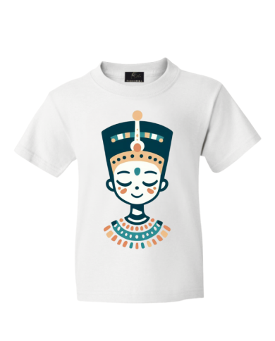 T-shirt blanc Miss Néfertiti coton biologique made in france - Motif Little Anubis