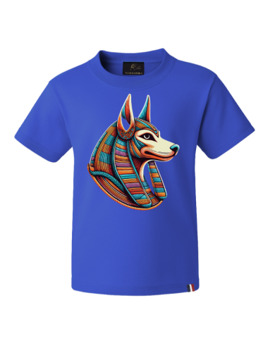 T-shirt enfant bleu coton biologique made in france - Motif Anubis colorfull