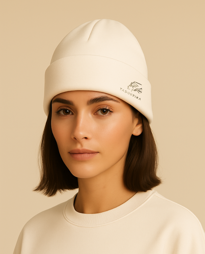 Bonnet sweat beige en coton biologique - Conçu à Paris -  Tadoupika