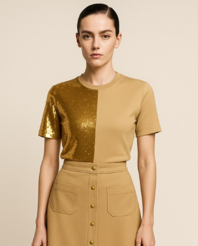T-shirt Gizeh en coton & sequins dorés – Fabrication Paris | Tadoupika