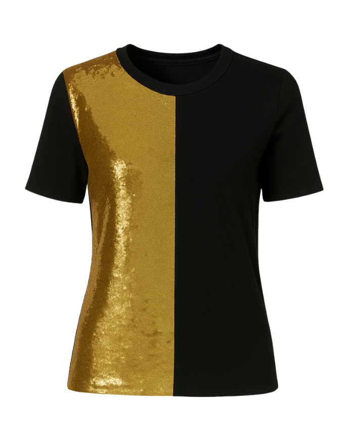 Top noir à sequins dorés – Fabrication Paris | Tadoupika