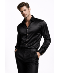 Chemise homme en satin noir - Tadoupika Paris