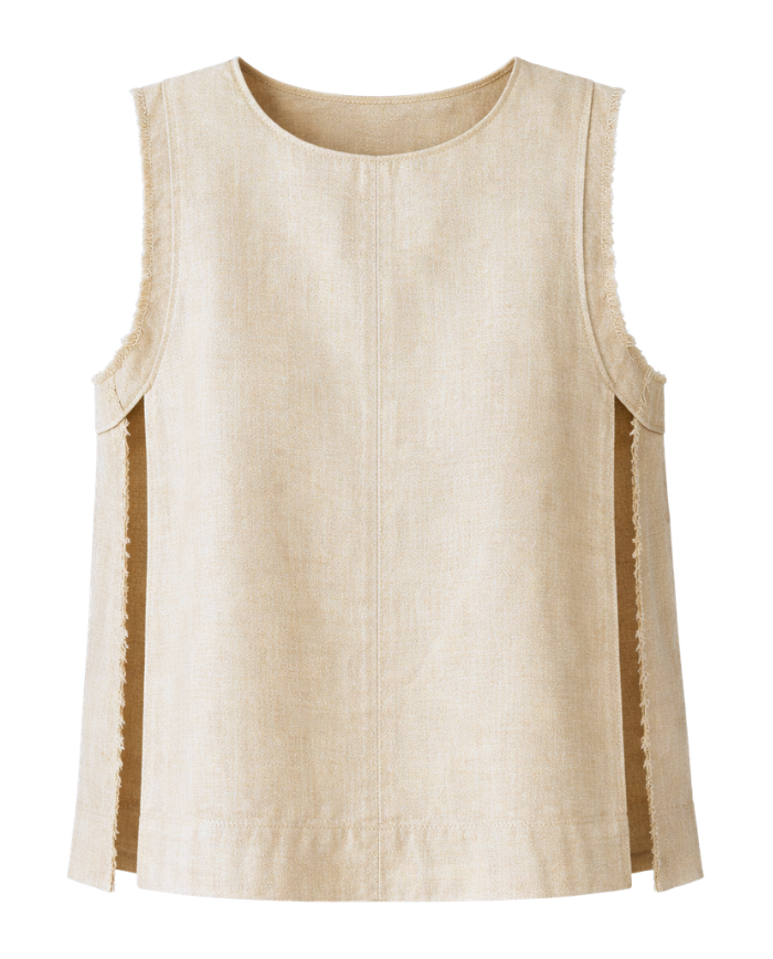Top sans manches en lin col rond - Fabriqué à Paris - Tadoupika