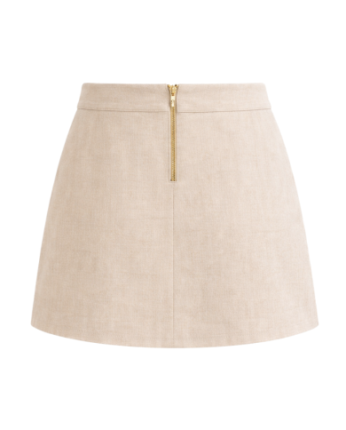 Mini-jupe en lin beige sable à boutons dorés – Collection Nil | Tadoupika