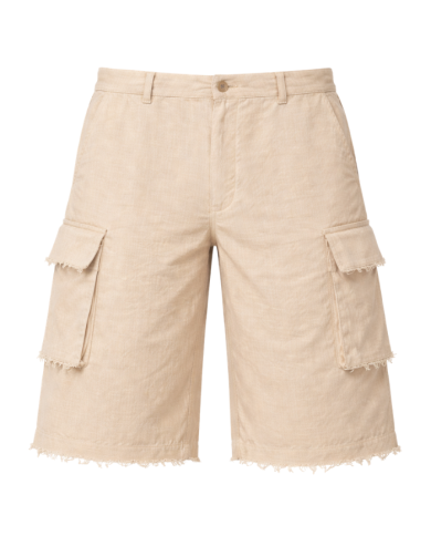Bermuda lin beige homme large – Style cargo  | Tadoupika