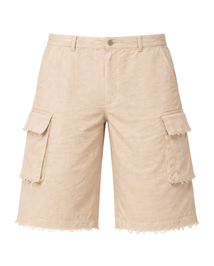 Bermuda lin beige homme large – Style cargo  | Tadoupika