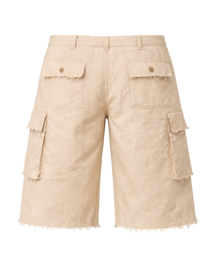 Bermuda lin beige homme large – Style cargo  | Tadoupika