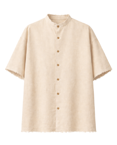 Chemise oversize lin beige col mao homme – Tadoupika