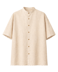 Chemise oversize lin beige col mao homme – Tadoupika