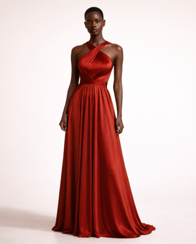 Robe modulable sur mesure – Satin rouge – Fabriquée à Paris | Tadoupika