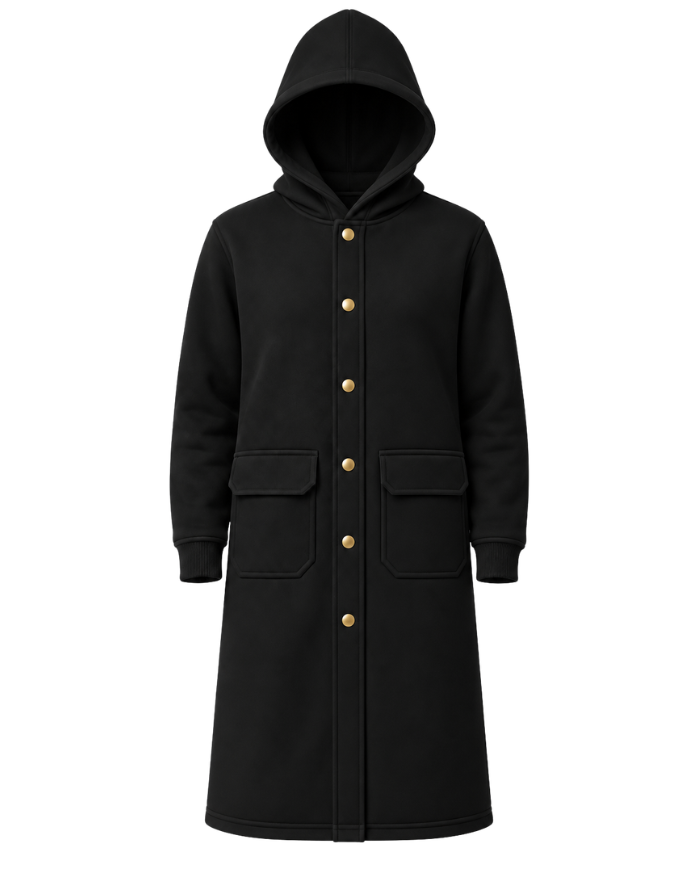Manteau DUNES Noir à capuche | Unisexe élégant en tissu sweat doublé