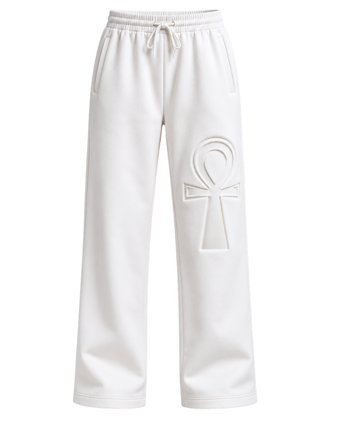 Pantalon jogging blanc unisexe - Ankh | Tadoupika