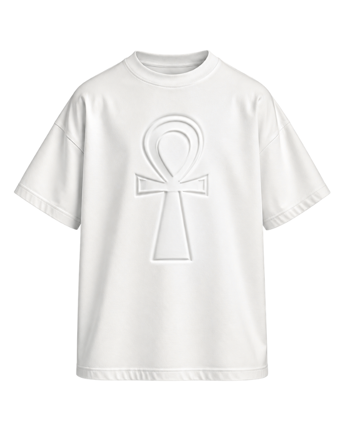 T-shirt blanc oversize unisexe – Ankh | Tadoupika