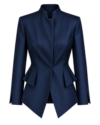 Blazer femme bleu marine en satin duchesse col Mao