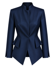 Blazer femme bleu marine en satin duchesse col Mao