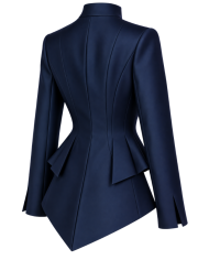 Blazer femme bleu marine en satin duchesse col Mao